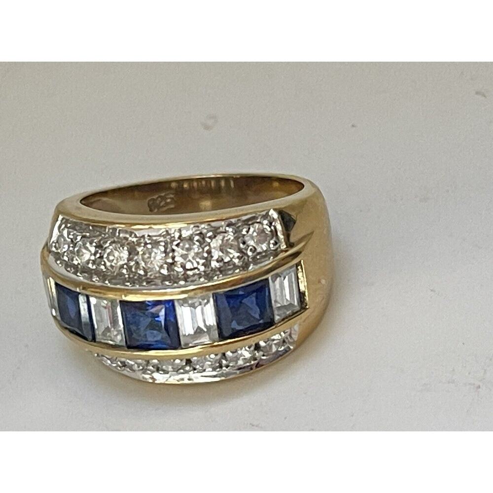 Blue Gemstone Size 5 Band Ring CZ Gold HCE over 925 Sterling Silver 5g TW